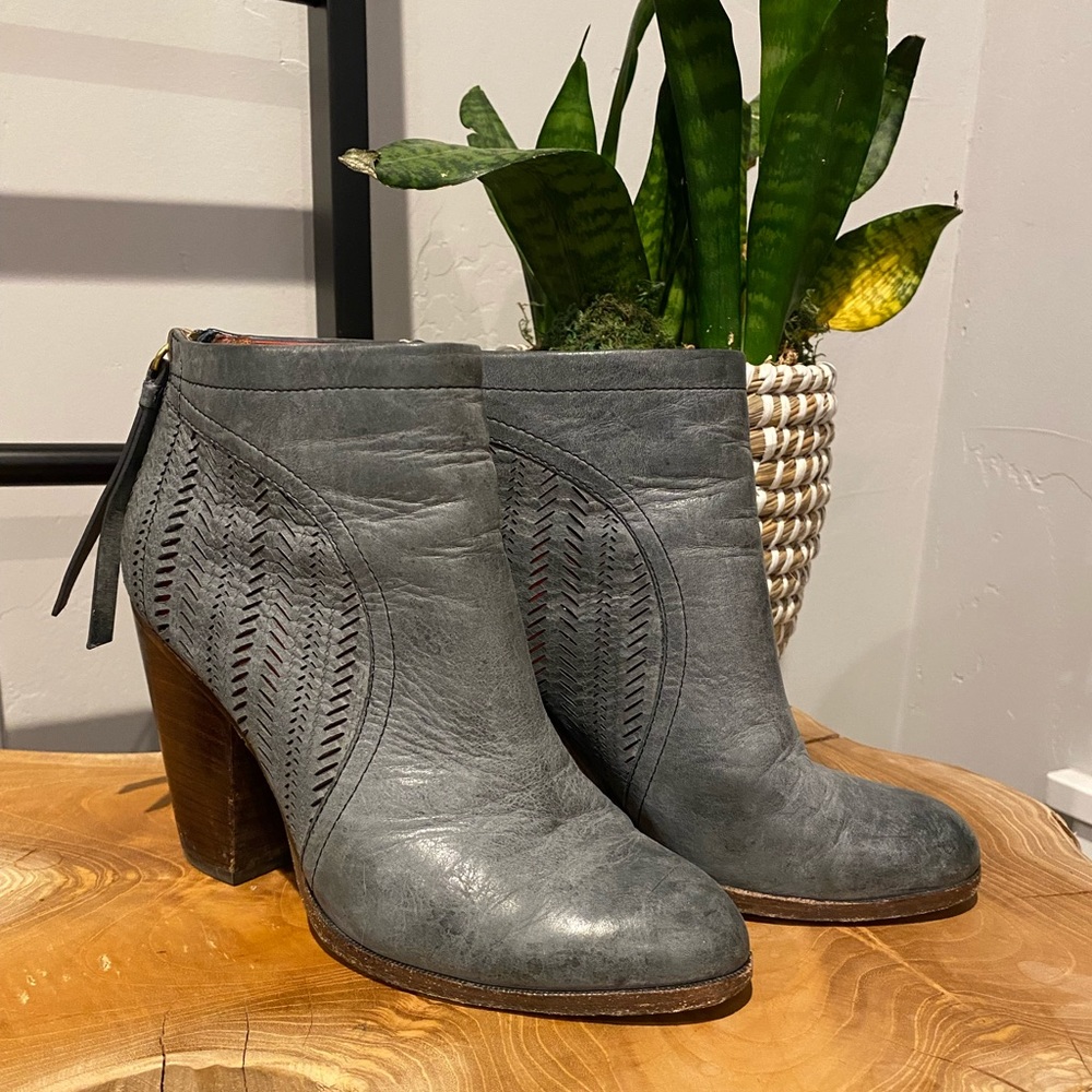 Coach bootie heels in icy blue, size 7.5